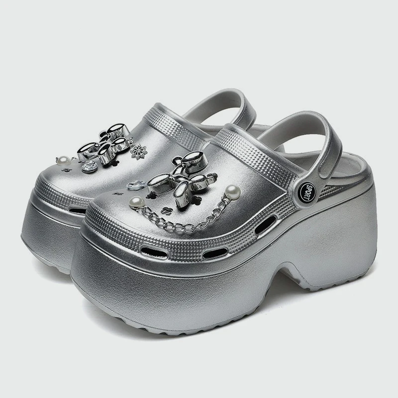 Gardening Tools For Women - Neue silberne Plateau-Clogs für Damen, Sommer