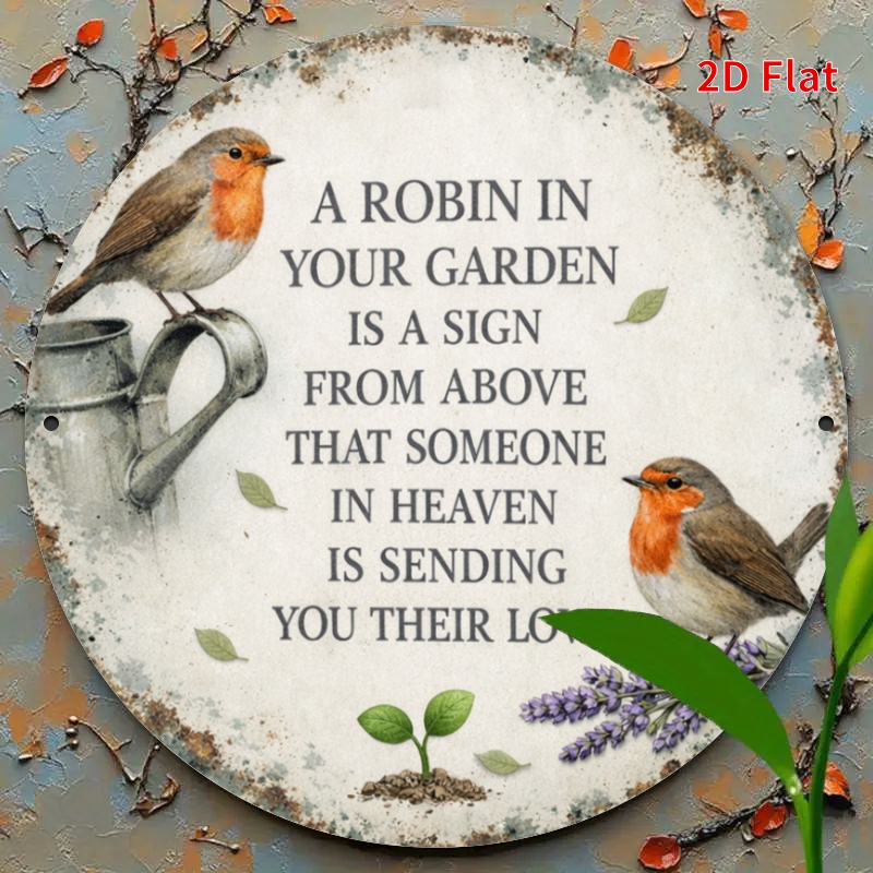 Gardening Tools Store - 2D Flaches 20x20cm Robin Garten Metallschild,